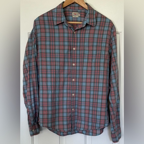 Faherty Brand Plaid Flannel Shirt Large Blue Red Cotton Button Up Long Sleeve - Picture 1 of 8